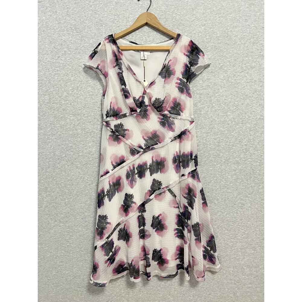 MSSP‎ Dress Womens 1X Pink Black White Floral Sheer Chiffon Feminine Lined NWT